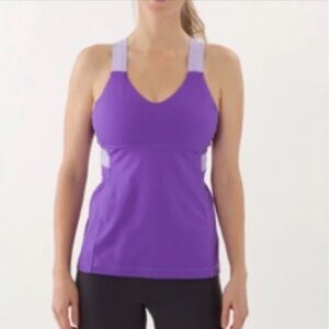 Lululemon Push Your Limits Tank Top Color Block Purple Cross Back Shelf Bra 4.